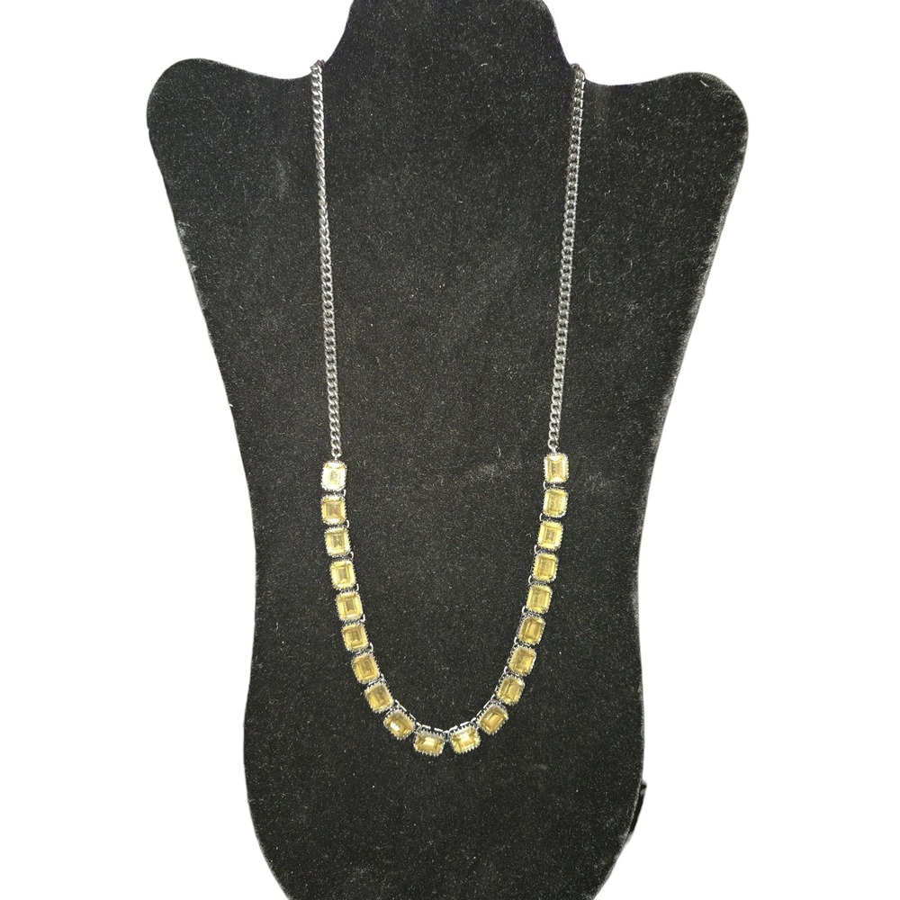Fossil Gunmetal Curb Chain Necklace Women 24" Gold Color Crystals Lock Key Charm